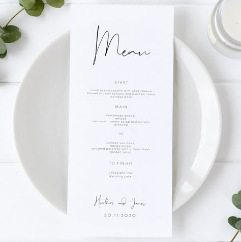 Minimal Wedding Menu Template by Make Me Digital https://etsy.me/34EJYB1 #weddings #decoration #black #minimalweddingmenu #weddingmenutemplat #menutemplate #minimalistwedding #modernweddingmenu #templatetemplett Wedding Menu Template, Menu Card, Minimal Wedding, Printable Wedding, Menu Template, Wedding Menu, Wedding Invitation, Instant Download, Design