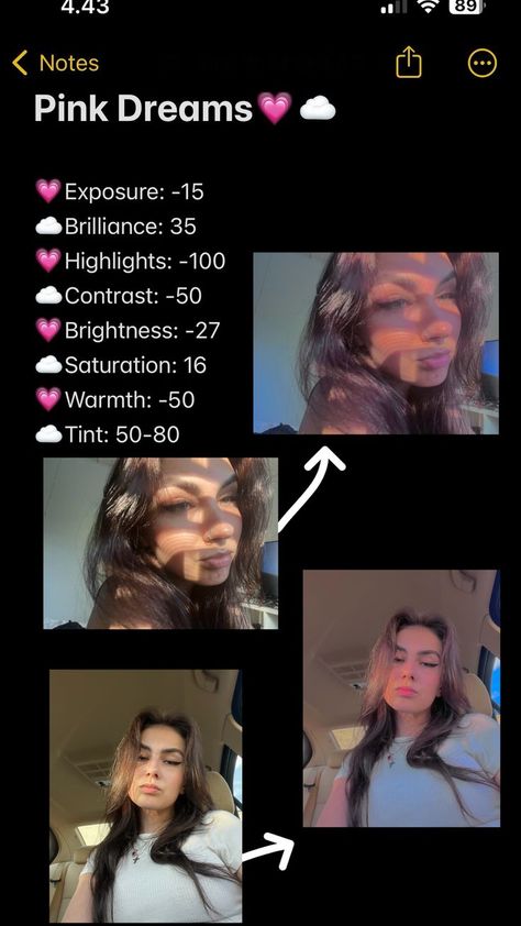 Filters For Photos Iphone, Filter For Selfies, Pink Dreams Filter, Picture Filters Photo Editing Iphone, Instagram Photo Editing Ideas, Photo Editing Samsung, Ways To Edit Pictures On Iphone, Cute Photo Edits, How To Make Your Photos Aesthetic