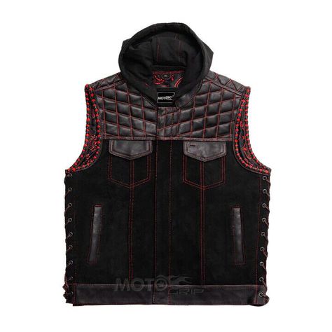 I just added a new item to eBay, Men's Black Hooded Leather Vest Diamond Motorbike Motorcycle Red Waistcoat laces! #eBay #eBaySeller https://ebay.us/aghvM1 Red Leather Vest, Motorcycle Red, Red Waistcoat, Suede Vest, Red Paisley, Mens Club, Club Style, Leather Vest, Black Background