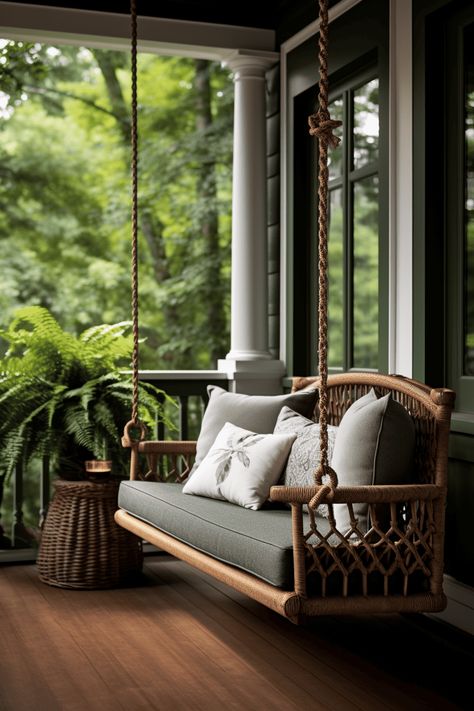 45 Front Porch Ideas That Will Bring You Together Uncovered Porch Ideas, Green Front Porch, Front Porch Seating Ideas, Front Porch Seating, Cozy Front Porch, Modern Traditional Home, Front Porch Swing, Porch Plans, Rocking Chair Porch