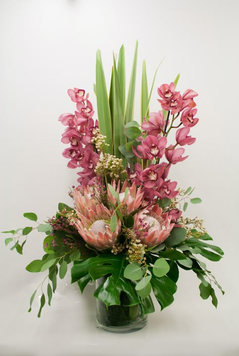 Cymbidium Orchids Arrangement, Cymbidium Arrangement, Tall Floral Arrangements, Orchid Flower Arrangements, Tropical Floral Arrangements, Tropical Flower Arrangements, Home Decor Apartment, Easter Flower Arrangements, Large Floral Arrangements