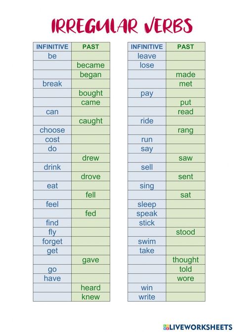 Past Simple Verbs Worksheets, Irregular Past Tense Verbs Worksheet, Past Simple Irregular Verbs Worksheets, Irregular Verbs Exercises, Irregular Verbs Activities, Past Simple Exercises, Irregular Verbs Worksheet, Simple Past Verbs, Past Tense Worksheet