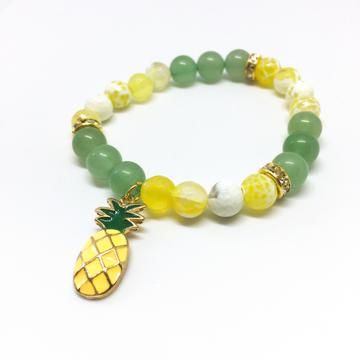 Be A Pineapple Bracelet Painted Pineapple, Pineapple Bracelet, Be A Pineapple, Pineapple Jewelry, Yellow Agate, Love Light, Bead Jewelry, Green Jade, Accessories Diy