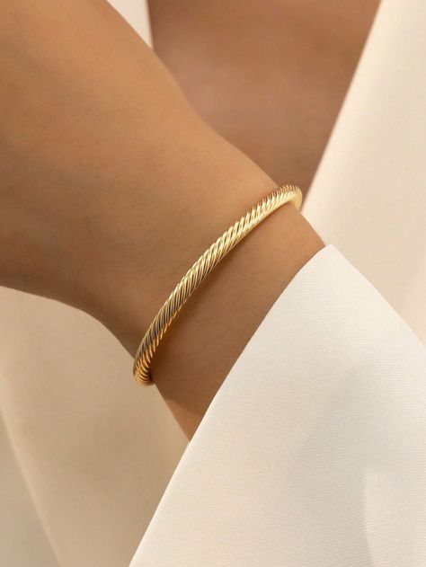 Yellow Gold  Collar  Iron   Embellished   Women Fashion Jewelry Minimalist Bangle, Biker Bracelet, Open Bangle Bracelet, Open Cuff Bracelet, Bangle Ring, Gold Wedding Jewelry, Open Bangle, Gold Collar, Watches Women Fashion