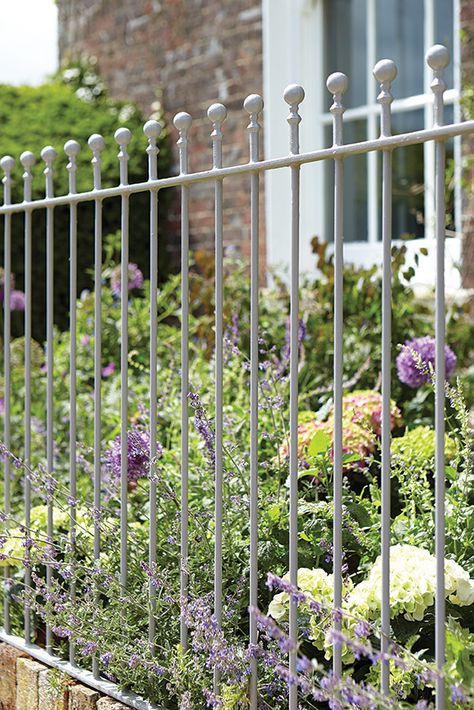 Railings in Lead Colour (117) - http://www.littlegreene.com/lead-colour Neutral Gray Paint, Warm Neutral Paint Colors, Metal Fencing, Garden Railings, Small Front Gardens, Decorating House, Railings Outdoor, Front Garden Design, Garden Steps