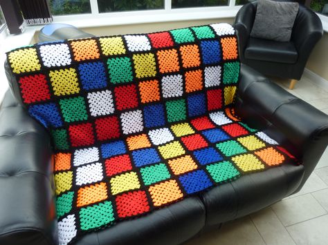 Crocheted Rubiks Granny Blanket Crochet Squares Blanket, Crochet Lego, Squares Blanket, Quilting 101, Crochet Square Blanket, Rubix Cube, Crochet For Beginners Blanket, Womens Crochet Patterns, Crochet Humor