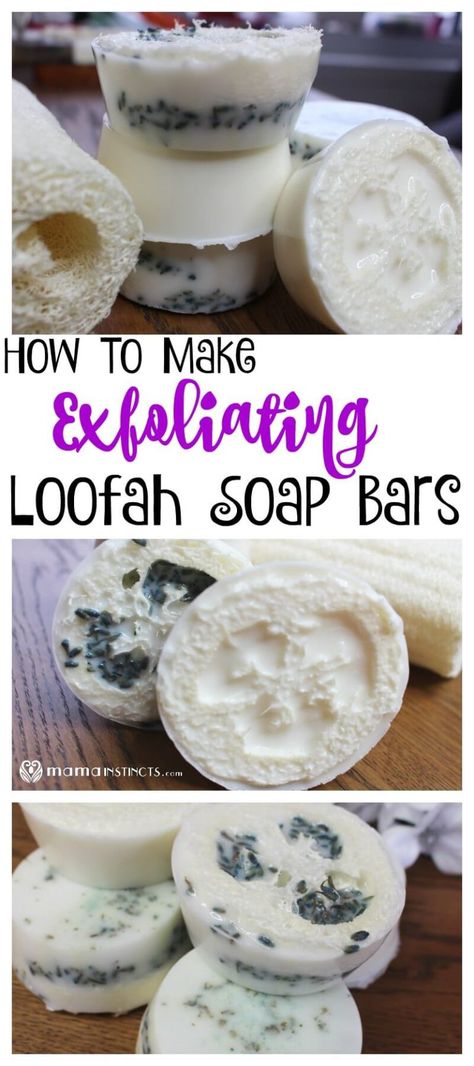 How To Make Exfoliating Loofah Soap Bars Homemade Loofah Soap, Loofah Soap Diy, How To Make Soap, Diy Soap Bars, Diy Soap Recipe, Handmade Soap Recipes, Make Soap, Loofah Soap, Exfoliating Soap