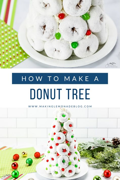 how to make a Christmas donut tree Doughnut Tree, Donut Tree, Donut Christmas Tree, Christmas Party Treats, Noel Miller, Christmas Appetizers Easy, Diy Donut, Making Lemonade, Christmas Donuts