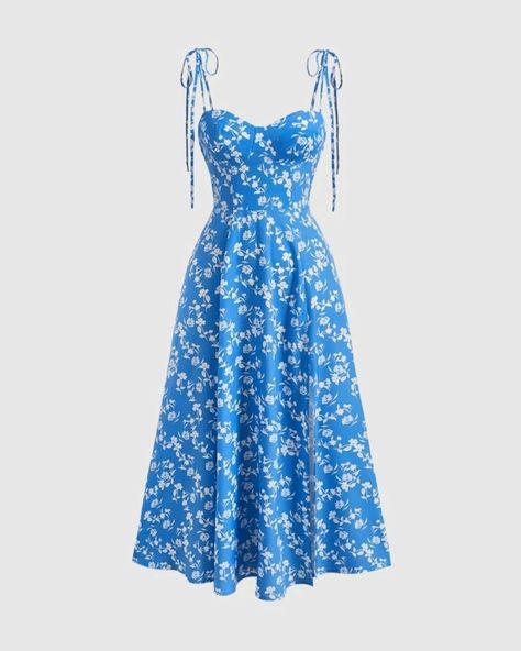 Small Skirts, Long Blue Dress, Quick Outfits, Causual Outfits, Summer Dress Outfits, Pinterest Outfits, Fashion Attire, Floral Blue Dress, Guest Outfit