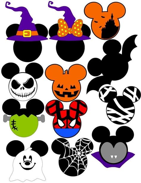 This set contains digital files to cut 12 Mickey Mouse ears featuring Halloween characters, as .svg and .pdf format. This set is immediately downloadable as a zip file containing 6 files.  Perfect for scrapbooks, cupcake toppers, card embellishments, decorations and invitations. Moldes Halloween, Imprimibles Halloween, Mickey Halloween Party, Mickey Mouse Halloween, Mickey Halloween, Adornos Halloween, Manualidades Halloween, Card Embellishments, Halloween Door Decorations