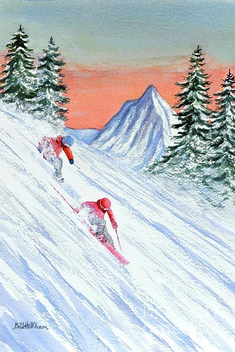 Ski Slope Drawing, Skiing Drawing, Skiing Painting, Ski Painting, Ski Drawing, Wall Poster Art, Skiing Art, Snowboard Art, Kunst Inspo