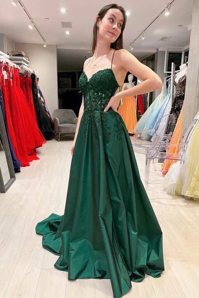 Dark Green Prom Dresses, Hot Pink Prom Dress, Emerald Green Prom Dress, Black Lace Prom Dress, Evening Dresses Uk, Green Prom, Hot Pink Floral, Spaghetti Strap Prom Dress, Satin Evening Dresses