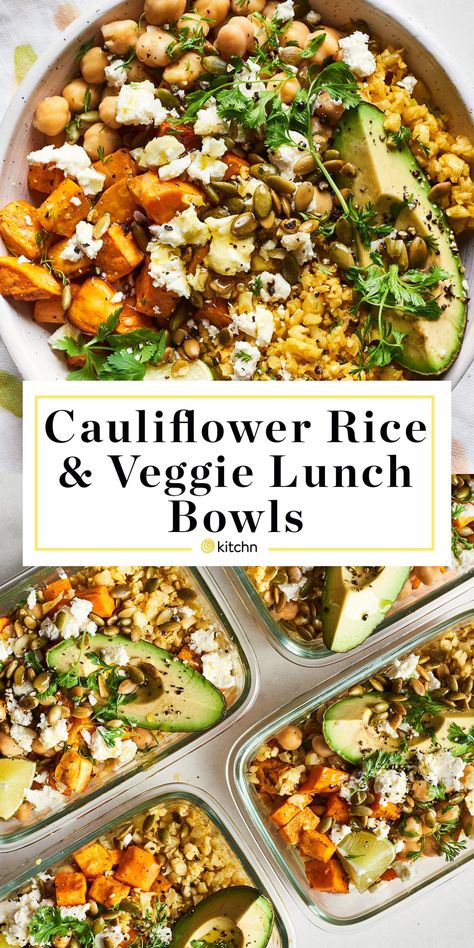 Cheese Cauliflower Rice, Veggie Lunch, Cheese Cauliflower, Rice Avocado, Lunch Bowls, Cheap Lunch, Idee Pasto, Lunch Bowl, Vegetarian Lunch