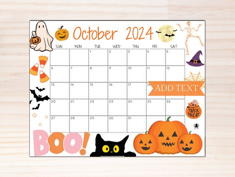 Editable October 2024 Calendar, Printable Calendar, 2024 School Calendar, Cute Fall Halloween Calendar w/ Pumpkins, Classroom Calendar by cherylprintables on Etsy Halloween Calander Ideas, October Calender Ideas Dry Erase, Diy October Calendar, October Dry Erase Calendar, October Calendar 2024 Chalkboard, 2024 Editable Calendar, Halloween Calendar Ideas Whiteboard, October Calendar 2024 White Board, October Calander Ideas