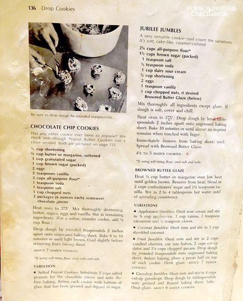 Betty Crocker 1969 Cookbook Chocolate Chip Cookie Recipe! I also love the Jubilee Jumbles recipe. Jubilee Jumbles Cookies, Jumble Cookies, Betty Crocker Chocolate Chip Cookies, Baker Board, Baking Chocolate Chip Cookies, Betty Crocker Cookies, Big Cookies, Historical Food, Xmas Baking