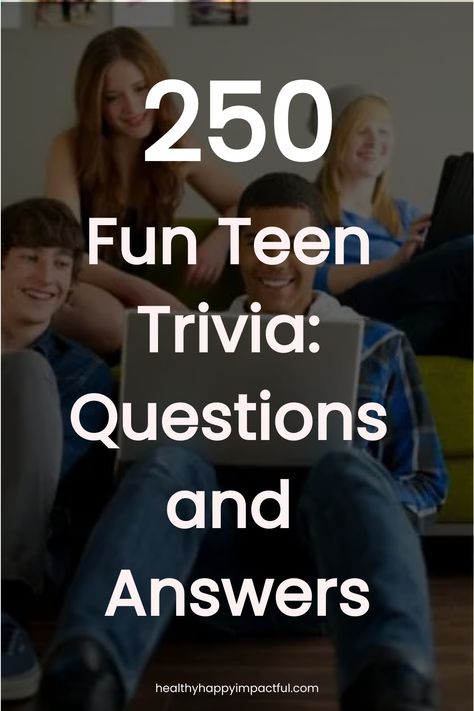 Teenagers smiling and using laptops with text overlay: "250 Fun Teen Trivia: Questions and Answers". Teen Trivia Questions And Answers, Trivia Questions And Answers For Teens, Trivia Questions And Answers For Adults, Funny Trivia Questions And Answers, Fun Trivia Questions And Answers, Questions For Teens, Fun Quiz Questions And Answers, History Trivia Questions, Question And Answer Games