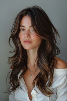 Long Hairstyles Oval Face, Long Parisian Hair, Long Hair Angled Around Face, Ashtin Earle Hair, Long Brown Hair Wedding, Light Brown Hair Dark Eyebrows, Brunette Fine Hair, Long Hair With Curtain Bangs And Layers, Europe Hairstyles