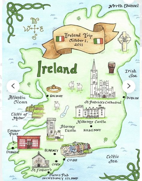 Ireland Map Illustration, Vacation Map, Map Of Ireland, Illustration Map, Ireland Road Trip, Ireland Map, Map Illustration, Ireland Vacation, Watercolor Map