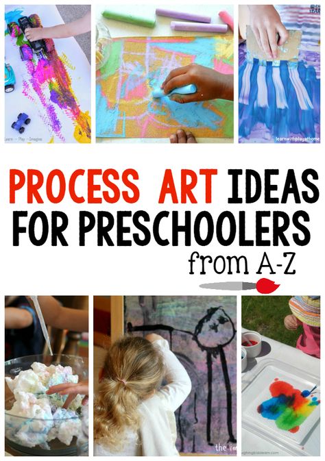 These process art ideas are perfect to use in the preschool classroom or at home. There's one for every letter of the alphabet! Art Ideas For Preschoolers, Preschool Process Art, Process Art Ideas, Process Art Preschool, Open Ended Art, The Measured Mom, Measured Mom, Ideas For Preschoolers, Classe D'art