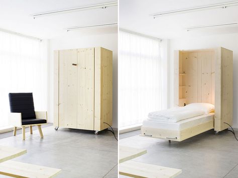 Atelierhouse Harry Thaler, Atelierhouse, Harry Thaler, murphy bed design, murphy designs, transportable furniture, moveable murphy furniture, Museum of Modern and Contemporary Art Museion in Bolzano, transforming furniture Apartment In Italy, Space Saving Furniture Tiny Houses, Murphy Furniture, Bedroom Built Ins, Murphy Bed Ikea, Contemporary Cabin, Foldable Furniture, Murphy Bed Diy, Murphy Bed Plans