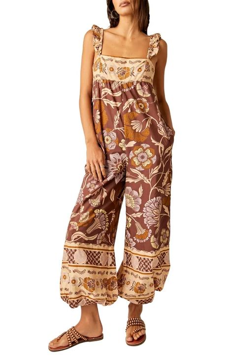 Free People Bali Albright Floral Cotton Jumpsuit | Nordstrom Paisley Print Fabric, Free People Jumpsuit, Coverall Jumpsuit, Mixed Prints, People Brand, Designer Jumpsuits, Cotton Jumpsuit, Printed Jumpsuit, Free People Pants