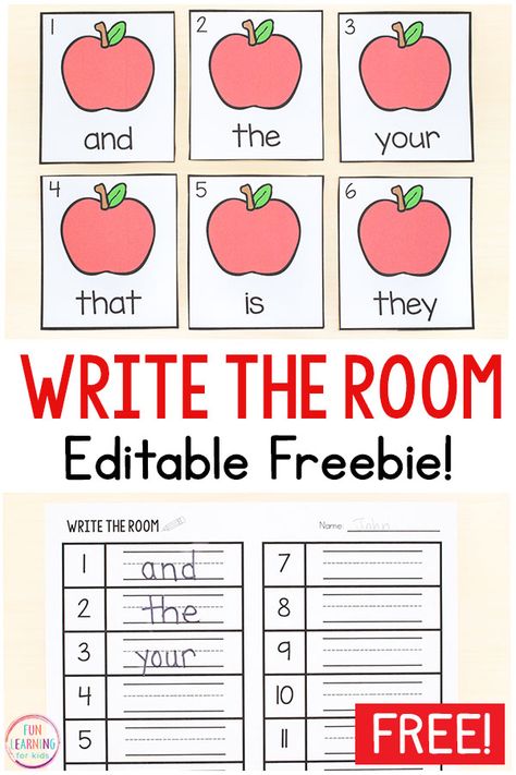 The kids will love this editable apple sight word write the room activity! It is perfect for fall literacy centers in kindergarten or first grade. Teach sight words, CVC words, spelling words and more! #kindergarten #firstgrade #sightwords #literacy Apple Literacy Activities, Centers In Kindergarten, Fall Literacy Centers, Teach Sight Words, Writing Center Kindergarten, Sight Word Centers, Cvc Words Kindergarten, Kindergarten Freebies, Literacy Centers Kindergarten