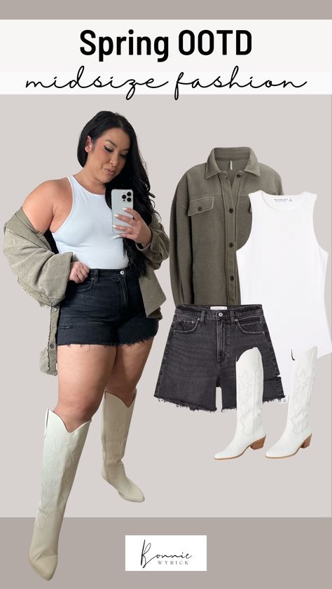 Nashville Tennessee Outfits Spring, Curvy Cowgirl Outfits, Ankle Boots Outfit Summer, Nashville Outfits Plus Size, Plus Size Cowgirl Outfits, White Cowgirl Boots Outfit, Nashville Outfit Ideas, Plus Size Cowgirl, Nashville Outfits Spring