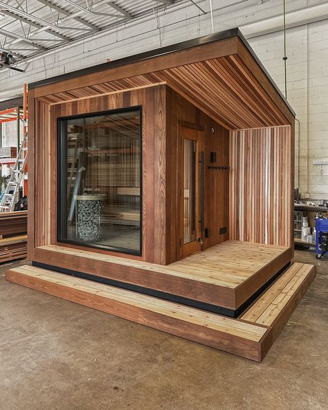 Our 2025 production spots are filling fast. ⏳ If adding the ritual of sauna to your property is on next year’s project list, now is the perfect time to start the design process. Connect with our team to reserve yours at the link in our bio. Pictured: Model 5 Outdoor Sauna in @arborwood.co thermally-modified ash and equipped with a @huumsauna Wi-Fi enabled electric stove. Sauna Design Outdoor, Sauna Design Interior, Sauna Backyard, Outdoor Sauna And Hot Tub, Outdoor Sauna Ideas, Saunas Outdoor, Homemade Sauna, Sauna Outdoor, Sauna Ideas