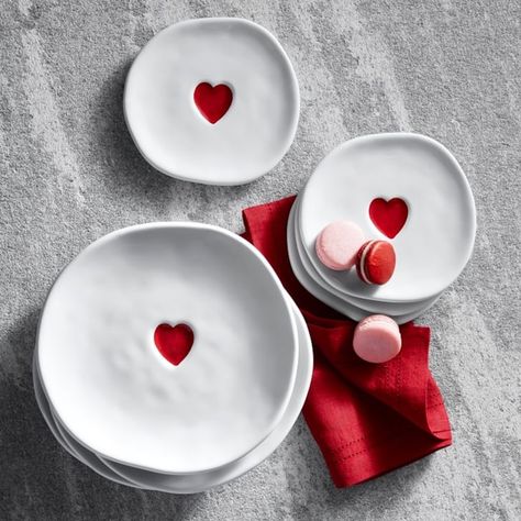 Best Valentine's Day Products From Williams Sonoma Heart Salad, White Dinnerware, Valentines Day Treats, Romantic Dinners, Dessert Plates, Plates Set, Heart Decorations, Heart Eyes, White Glaze