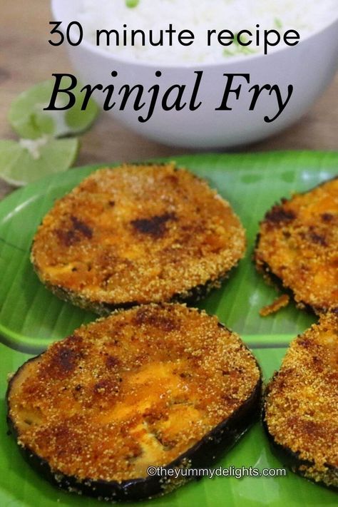 Simple Pan Fried Eggplant Recipe (Brinjal fry) Brinjal Fry Recipe, Fried Eggplant Recipes, Brinjal Fry, Pan Fried Eggplant, Rice And Dal, Eggplant Fries, Spicy Eggplant, Crispy Eggplant, Fried Eggplant