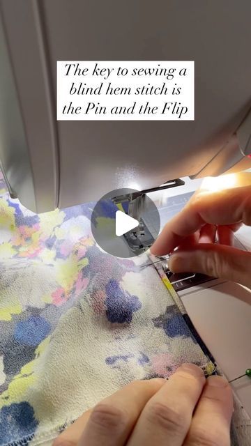 Sew DIY Patterns | Beth Wood on Instagram: "The key to sewing a blind hem stitch is the pin and flip  Pin with heads up, points down With wrong side up flip the fold to the right side   The key to sewing a blind hem stitch is the “Pin and Flip”.  🤗 When pressing the hem, place the pins with the heads up, towards the body of the garment and the points down towards the folded edge. 🧵 Then to stitch the hem you need to flip it to the right side. With the wrong side of the garment facing up, flip the folded hem to the right side, creating another fold next to the inside fold of the hem.  ✂️ Give it a try and once you get the hang of it, this is a really fun stitch to sew. Big thanks to my high school sewing teacher for teaching me this! 🧵 Btw, if you want more details, I have a full video o How To Sew A Blind Hem With A Sewing Machine, Blind Hem Stitch, Blind Hem, Hem Stitch, The Fold Line, Yt Channel, Machine Sewing, Sewing Diy, The Fold