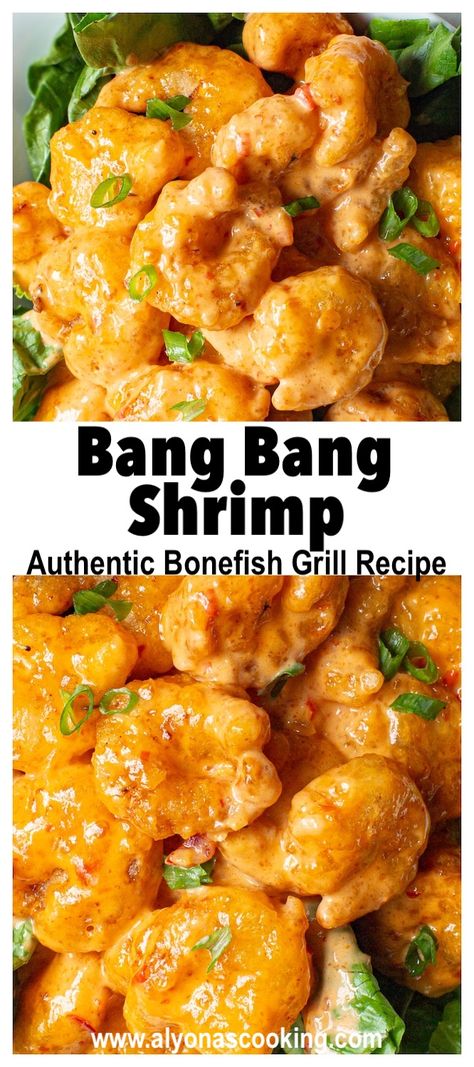 Bang Bang Shrimp from the Restaurant Bonefish Grill coated in bang bang sauce Bonefish Copycat Recipes, Bang Bang Shrimp Appetizer, Shrimp Chili Sauce, Copycat Bang Bang Shrimp, Bangbang Shrimp Recipes, Buttery Shrimp Recipes, Sweet Chili Fried Shrimp, Recipes With Fried Shrimp, Breaded Shrimp Recipes Dinner