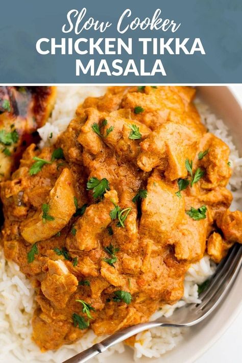 Slow Cooker Chicken Tikka Masala is a flavorful and aromatic dish that combines tender chicken with a creamy tomato-based sauce and a blend of Indian spices. This recipe is a delicious and easy way to enjoy the exotic flavors of Indian cuisine without spending hours in the kitchen. via @irena_macri Indian Slow Cooker Recipes, Chicken Tiki Masala, Slow Cooker Tikka Masala, Slow Cooker Chicken Tikka Masala, Tikki Masala, Indian Cheese, Masala Sauce, Chicken Masala, Slow Cooker Dinner