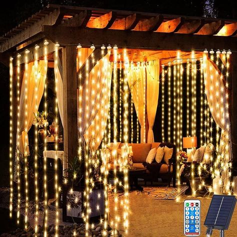 Redefun Solar Curtain Lights 3m x 3m 300 LED Outdoor Garden Solar Waterfall Lights with Remote, 8 Modes Waterproof Curtain Fairy Lights for Gazebo Pergola Wedding Party Decorations(Warm White) : Amazon.co.uk: Lighting Solar Led Lights Outdoor, Battery Powered Fairy Lights, Battery Operated String Lights, Led Curtain Lights, Led Curtain, Curtain String Lights, Battery String Lights, Globe String Lights, Solar Led Lights