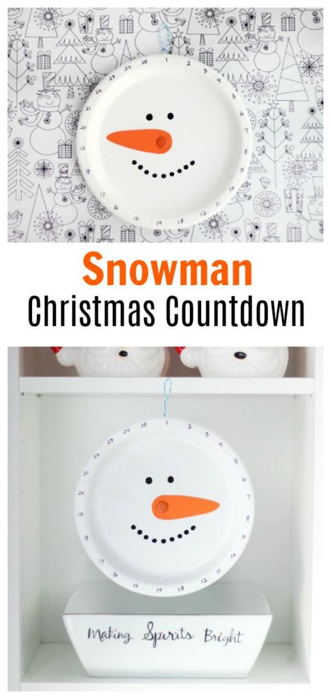 This snowman Christmas countdown is made out of a paper plate! Countdown the days by turning the snowman's nose. Simple for kids to make and so inexpensive. Diy Christmas Countdown, Christmas Countdown Diy, Preschool Christmas Activities, Baby Art Projects, Days To Christmas, Preschool Christmas Crafts, Making Spirits Bright, Fish Crafts, Countdown To Christmas