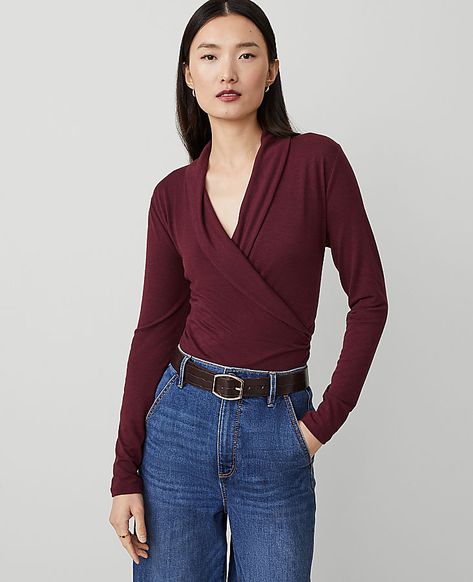 We've upgraded our timeless wrap top with a refined shawl collar, for a look that's easy yet pulled-together. Crossover V-neck with shawl collar. Long sleeves. Ribbed cuffs and skirt.,Hit:22 1/2" long,Imported:Imported,Fit:Soft & stretchy fit,Length:22 1/2" long,Fabrication:77% Polyester, 19% Rayon, 4% Spandex,Garment Care:Machine Washable Shawl Collar Wrap Top by Ann Taylor Size regular - XL Mauve Rose Women's V-Neck, Long, Sleeve, Knits, Tops, 77%, Polyester, 19%, Rayon, 4%, Spandex, Machine, Washable Everyday Glam, Wrap Top, Shawl Collar, Crossover, Ann Taylor, Spandex, V Neck, Collar, Knitting