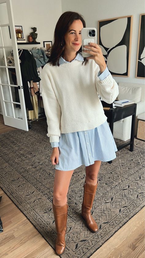 Love this preppy look with the chenille sweater over my button up dress! Such a cute fall outfit. Tap to shop and use code 'afkathleen' to save! Preppy Fall Fashion, Preppy Fall Outfits, Preppy Fall, Girls Fall Outfits, Preppy Look, Chenille Sweater, Stylish Boots, Outfit Inspiration Fall, Cute Fall Outfits