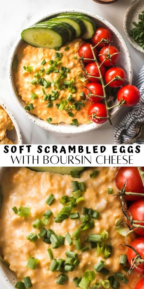 Boursin Cheese Recipes, Boursin Recipes, Soft Scrambled Eggs, Scrambled Eggs With Cheese, Creamy Scrambled Eggs, Scrambled Eggs Recipe, Special Breakfast, Boursin Cheese, Egg Dish