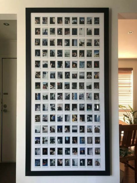 Big Frame With Polaroids, Instax Design Photo Displays, Creative Polaroid Display, How To Style Polaroids On Wall, Large Polaroid Picture Frame, Wall Decor Polaroid Pictures, Ways To Hang Polaroids On A Wall, What To Do With Polaroids, Polaroid Organization