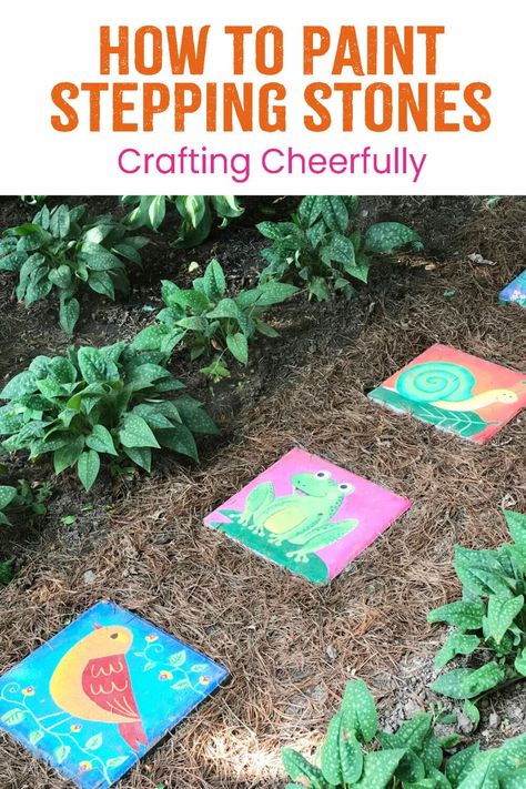 Stepping Stone Crafts For Kids, Stepping Stone Hopscotch, Painted Concrete Stepping Stones, Painting On Stepping Stones, Painted Cement Pavers, Painted Concrete Walkway Ideas, Hopscotch Stepping Stones, Painted Walkway Stones, Outdoor Stepping Stone Ideas