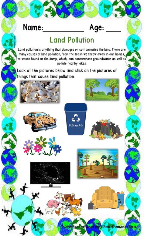 Pollution Activities Worksheets, Land Pollution, Pollution Pictures, Pollution Activities, Air Pollution Poster, Earth Activities, Hand Print Tree, English Stories For Kids, Simple Present Tense