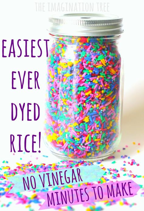 Dye Rice, Dyed Rice, Coloured Rice, Imagination Tree, Baby Sensory Play, Colored Rice, Toddler Sensory, Sensory Boxes, Sensory Bottles