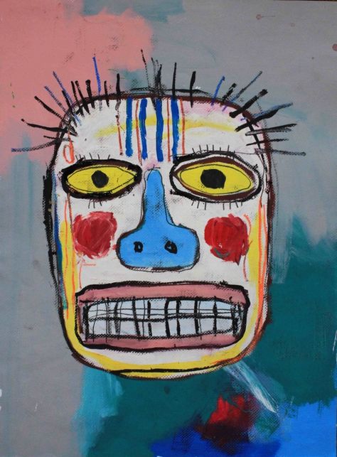 JEAN MICHEL BASQUIAT. CLOWN FACE, SIGNED IN GOLD PAINT ON BACK Jm Basquiat, Basquiat Art, Clown Face, Neo Expressionism, Art Advisor, Fotografi Vintage, Clown Faces, Jean Michel Basquiat, Art Brut