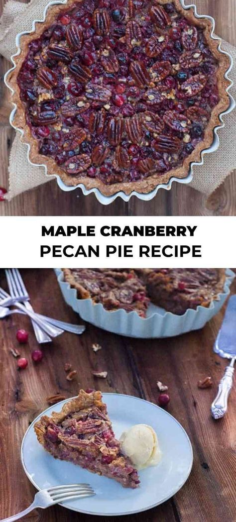 We’ve mashed up two of our favorite holiday dishes to come up with this Pecan Cranberry Pie. It’s sweetened mostly with maple syrup for the perfect sweet finish. Wonderful with vanilla bean ice cream! Cranberry Pecan Pie Recipe, Cranberry Pie, Bean Ice Cream, Holiday Dishes, Easy Pie Recipes, Thanksgiving Food Desserts, Delicious Drink Recipes, Pecan Pie Recipe, Vanilla Bean Ice Cream