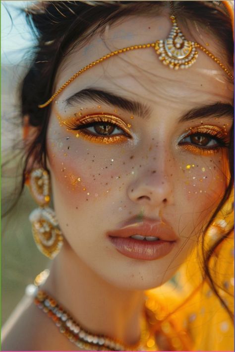 Hippie Makeup Looks, Desert Makeup, Vibrant Makeup Looks, Carnaval Makeup, Festival Eyeshadow, Bohemian Makeup, India Makeup, Hippie Makeup, Make Up India