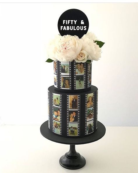 2 Tier Cake For Men, Picture Cake Ideas Edible, 40th Bday Cake For Women, Photo Cake Design, 70th Birthday Party Ideas For Mom, Photo Birthday Cake, Edible Photo Cake, Cake Design For Men, Film Cake