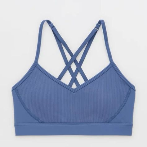 Nwt Offline By Aerie Blue Sports Bra. Light Padding And A Medium Muted Blue! Aerie Clothes, Blue Sports Bra, Compression Bra, Aerie Bralette, High Neck Sports Bra, Offline By Aerie, Gray Sports Bra, Woven Handbags, White Sports Bra