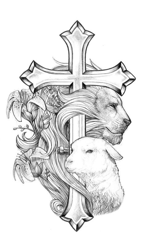 Lion And Lamb Tattoo Women, Lion And The Lamb Tattoo, Lion And Lamb Tattoo, Lamb Tattoo, Jesus Art Drawing, Biblical Tattoos, Bible Tattoos, Cross Drawing, Christian Drawings