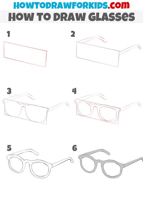 How To Draw Objects Step By Step, How To Draw Anime Glasses, Glasses Drawing Tutorial, Simple Glasses Drawing, How To Draw Glasses Anime, How To Draw Sunglasses, Eye Glasses Drawing, How To Draw Glasses On A Face, How To Draw Clothes Step By Step