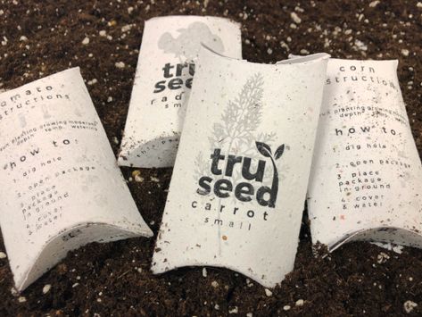 TruSeed Identity Plant Seed Packaging, Eco Packaging Ideas, Seed Packaging Design, Eco Friendly Packaging Design, Incense Packaging, Seeded Paper, Plastic Alternatives, Seed Packaging, Handmade Packaging